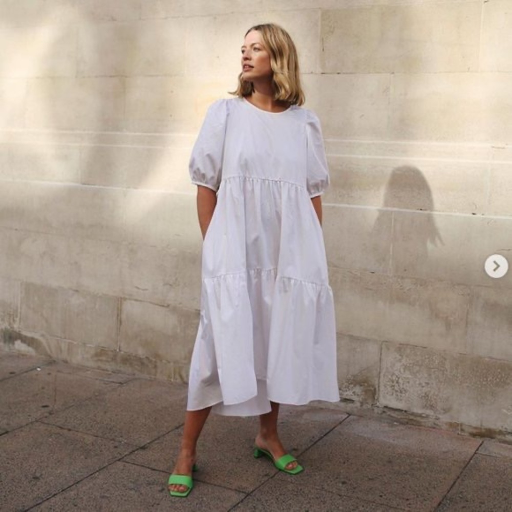 Zara Tiered White Midi Dress